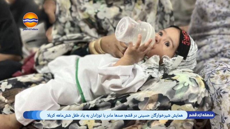 همایش شیرخوارگان حسینی در قشم؛ صدها مادر با نوزادان به یاد طفل شش‌ماهه کربلا