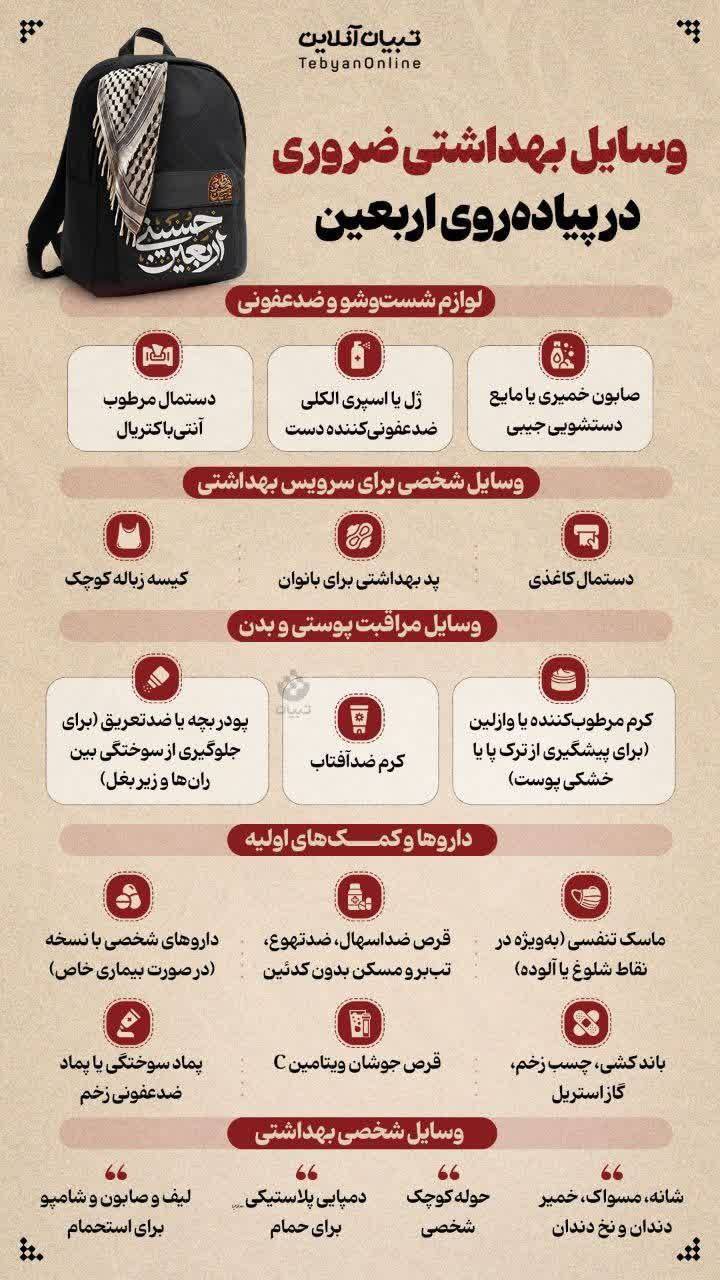 وسایل بهداشتی ضروری در پیاده روی اربعین